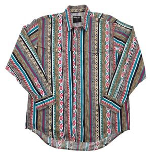 Frontier Series Mens Geometric Stripe Button Down Shirt Large Cotton